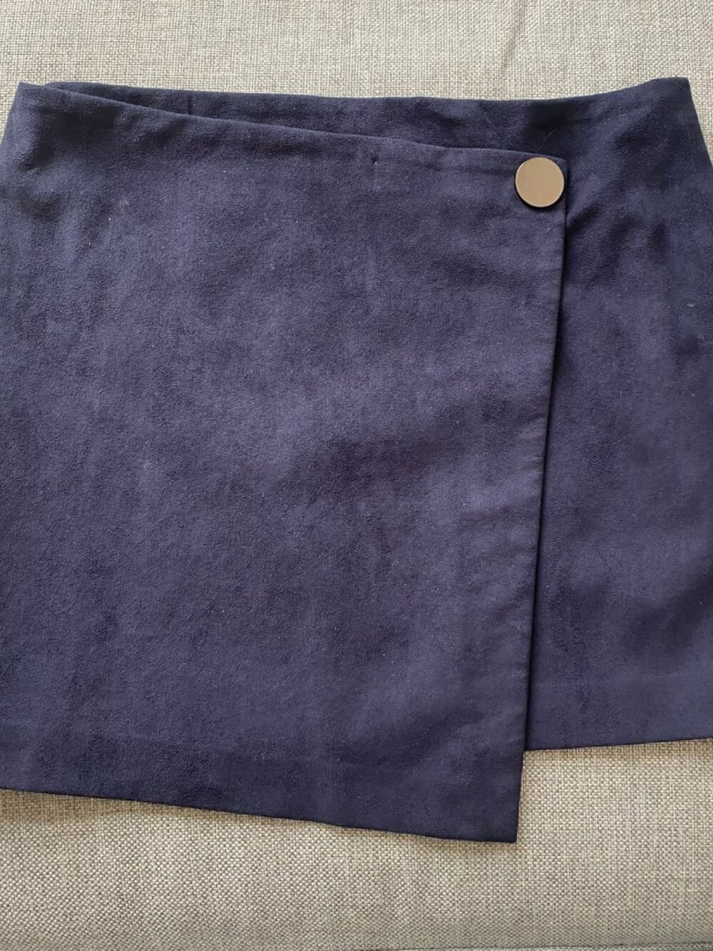 Vintage Suede Navy Asymmetrical Theory Mini-Skirt
